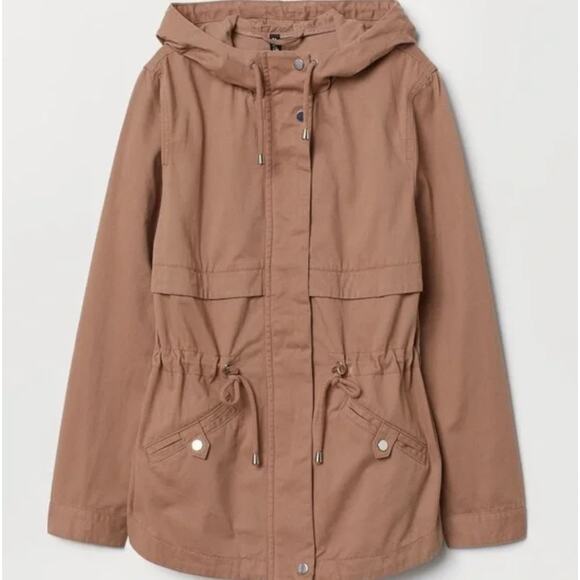 H&M Divided Dusty Pink Mauve Utility Jacket Lightweight Cotton Zip Front Hoodie - Picture 13 of 13